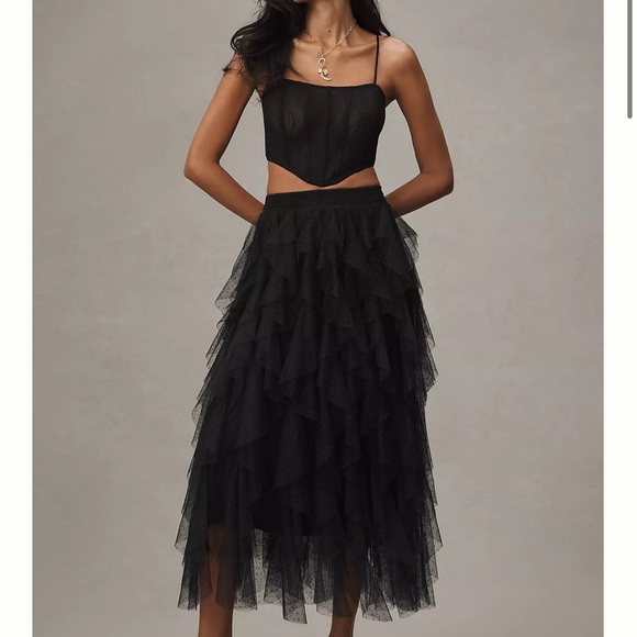 The Chéri Ruffled Tulle Midi Skirt by Anthropologie - Picture 1 of 4